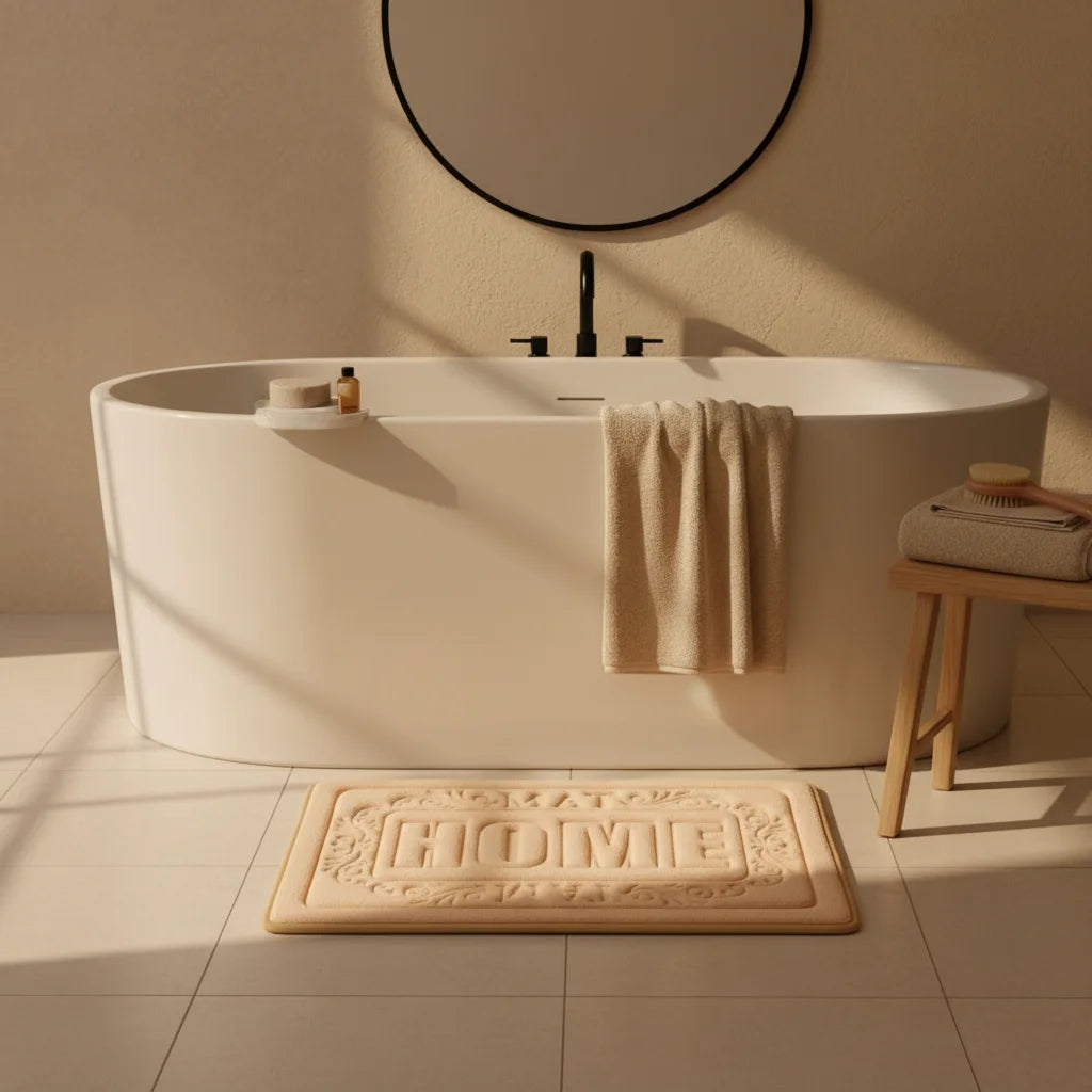 Tapis de Bain Rectangulaire Beige Sable