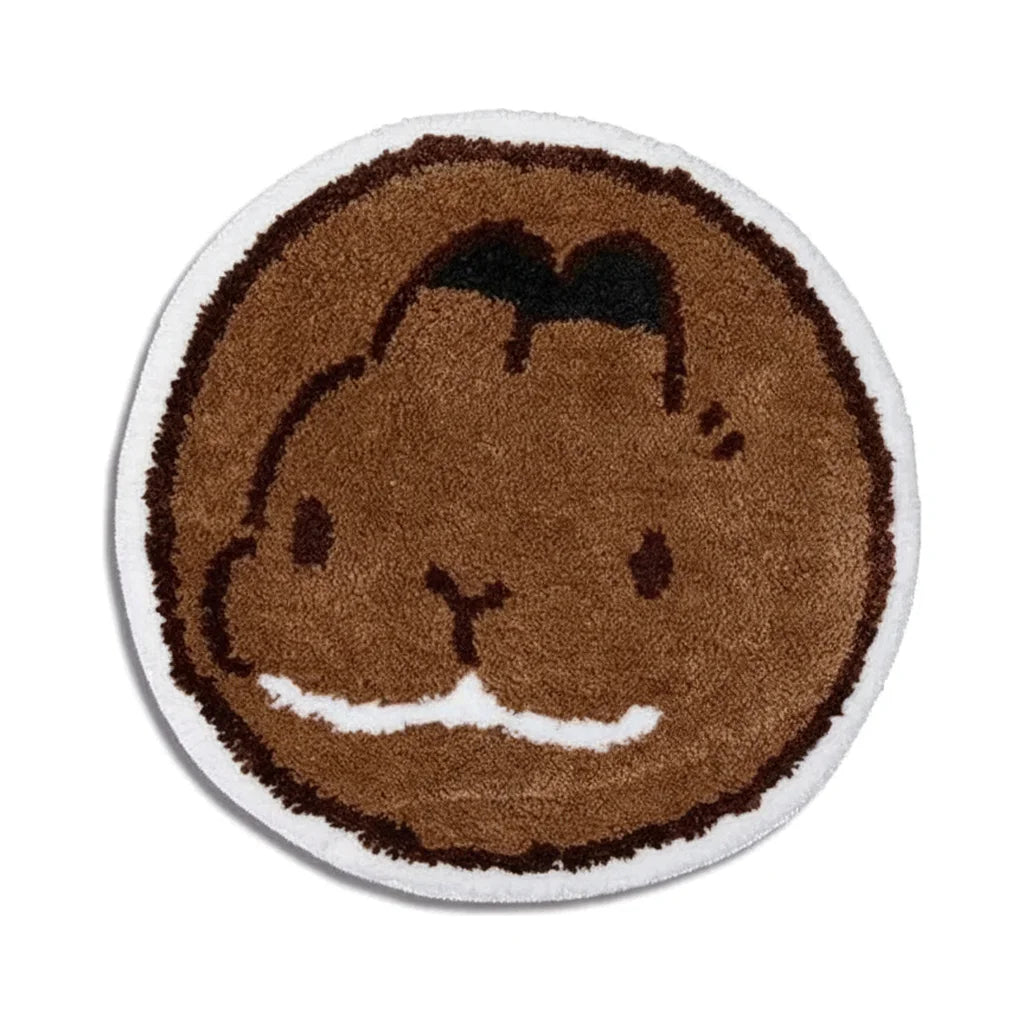 Tapis de Bain Rond Lapin Brun Caramel