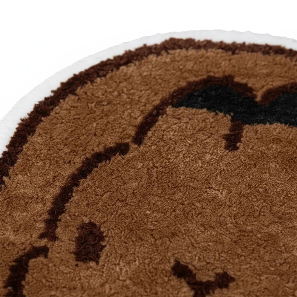 Tapis de Bain Rond Lapin Brun Caramel