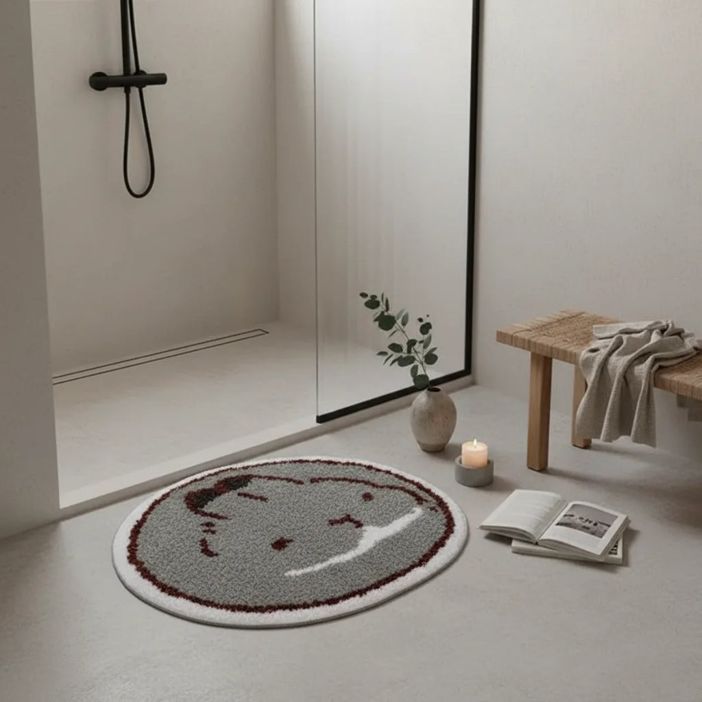 Tapis de Bain Rond Lapin Gris Perle