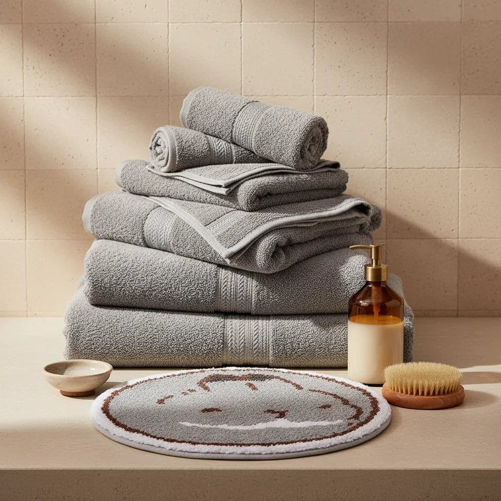 Tapis de Bain Rond Lapin Gris Perle