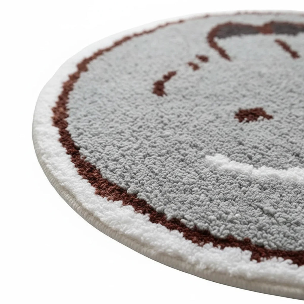 Tapis de Bain Rond Lapin Gris Perle