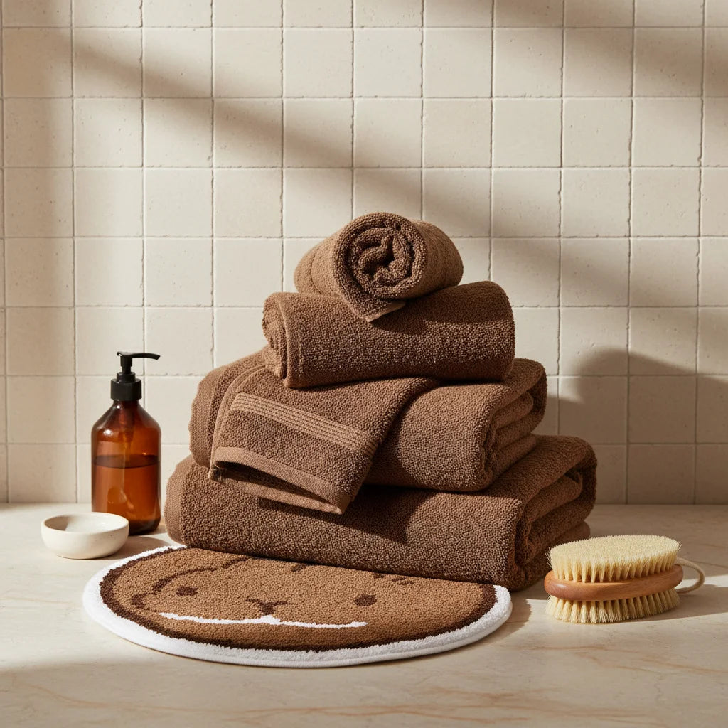 Tapis de Bain Rond Lapin Brun Caramel