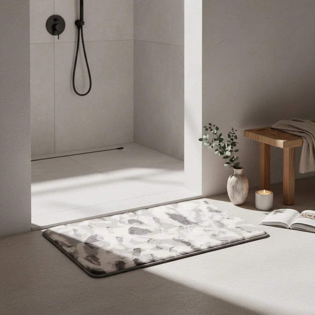 Tapis de Bain Shaggy Aquarelle Grise