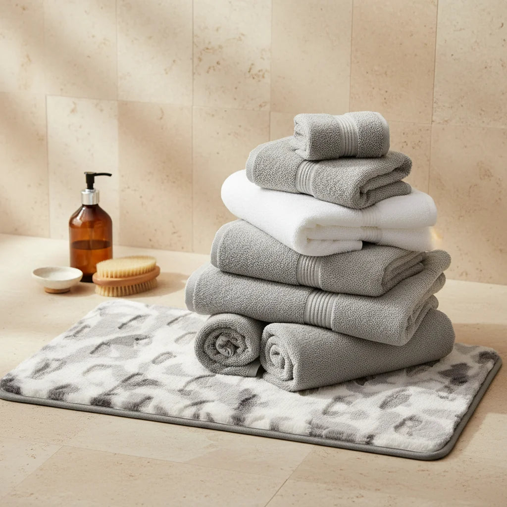 Tapis de Bain Shaggy Aquarelle Grise