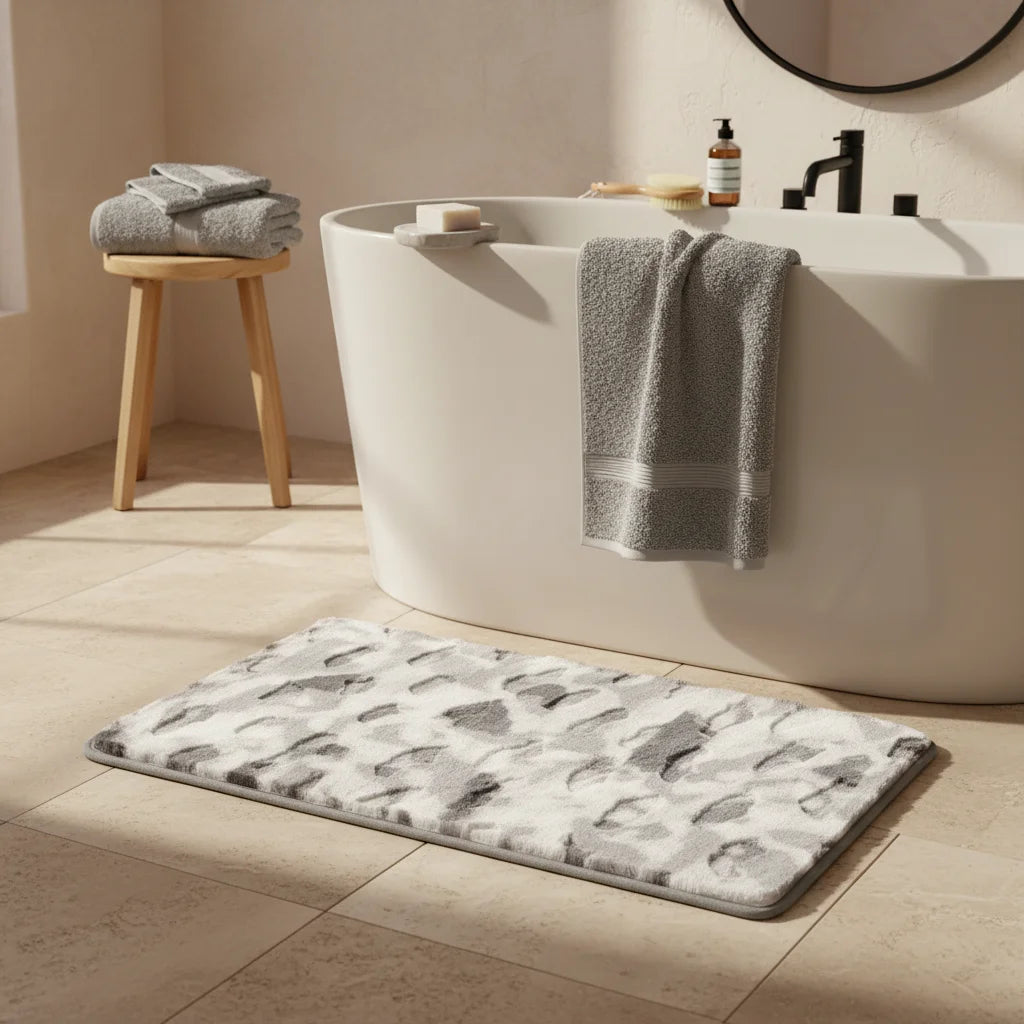 Tapis de Bain Shaggy Aquarelle Grise