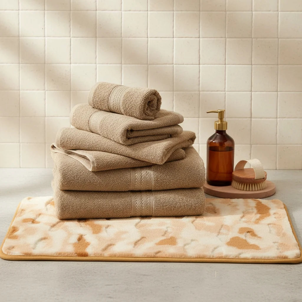 Tapis de Bain Shaggy Aquarelle Naturelle