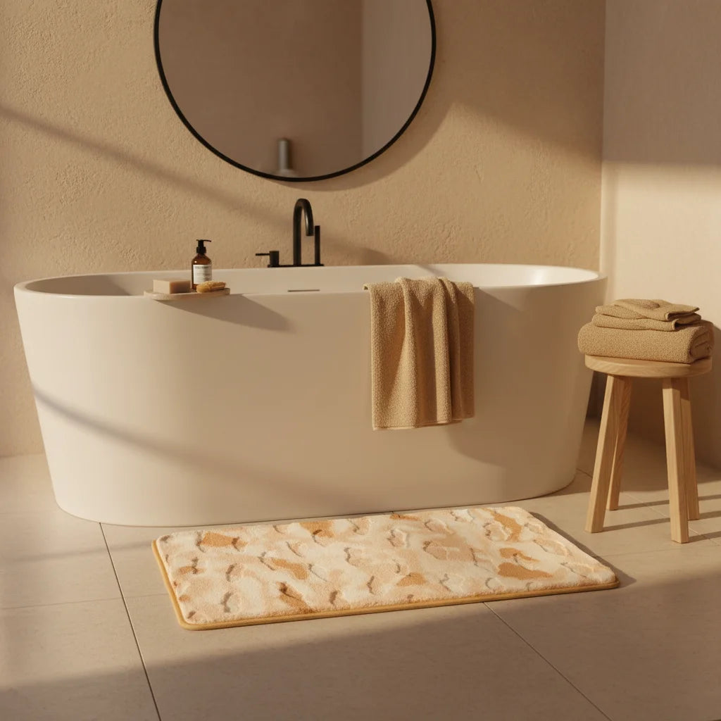 Tapis de Bain Shaggy Aquarelle Naturelle