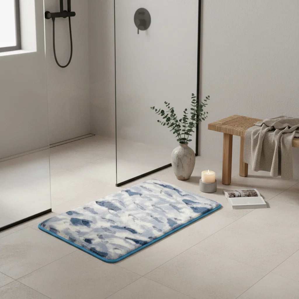 Tapis de Bain Shaggy Aquarelle Bleue