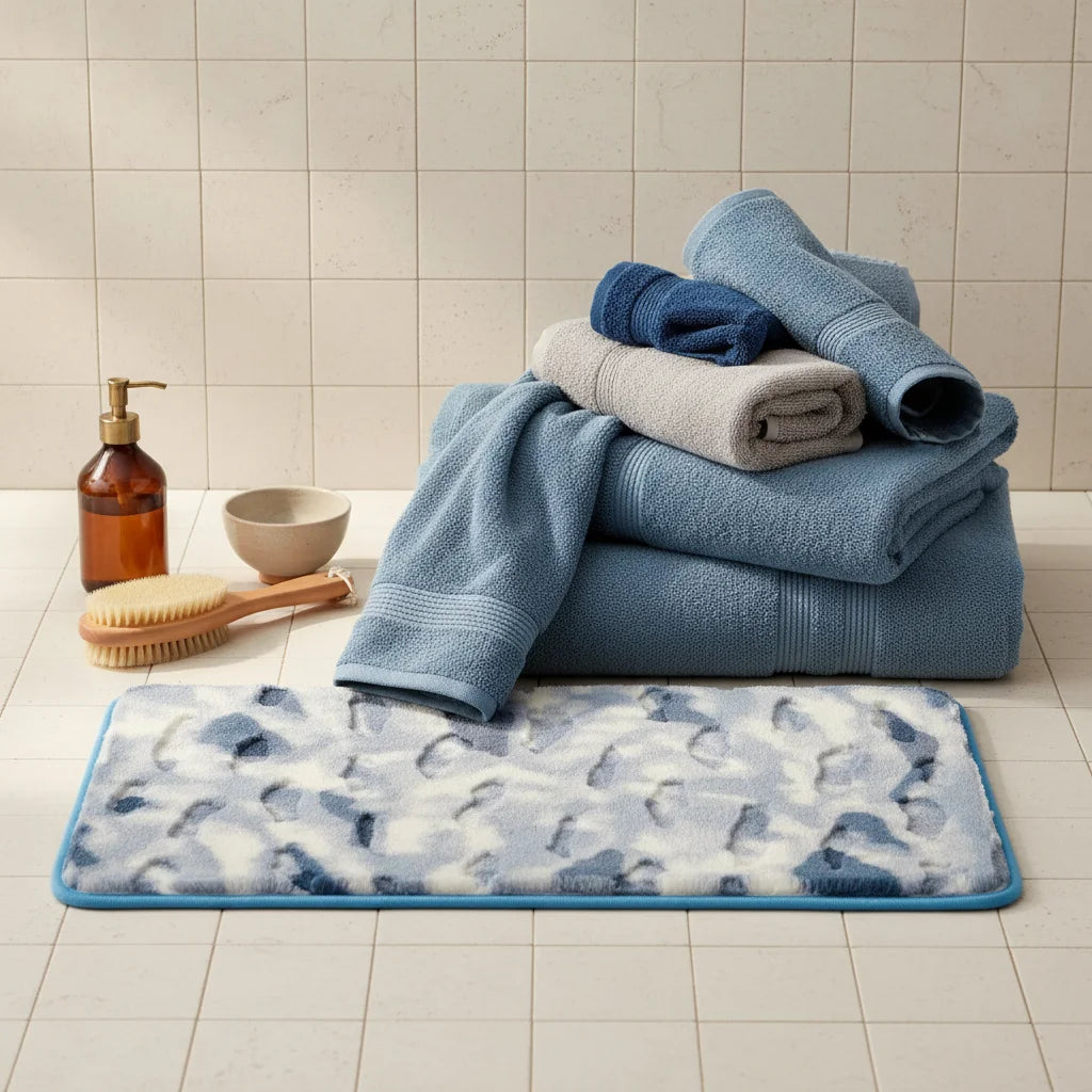 Tapis de Bain Shaggy Aquarelle Bleue