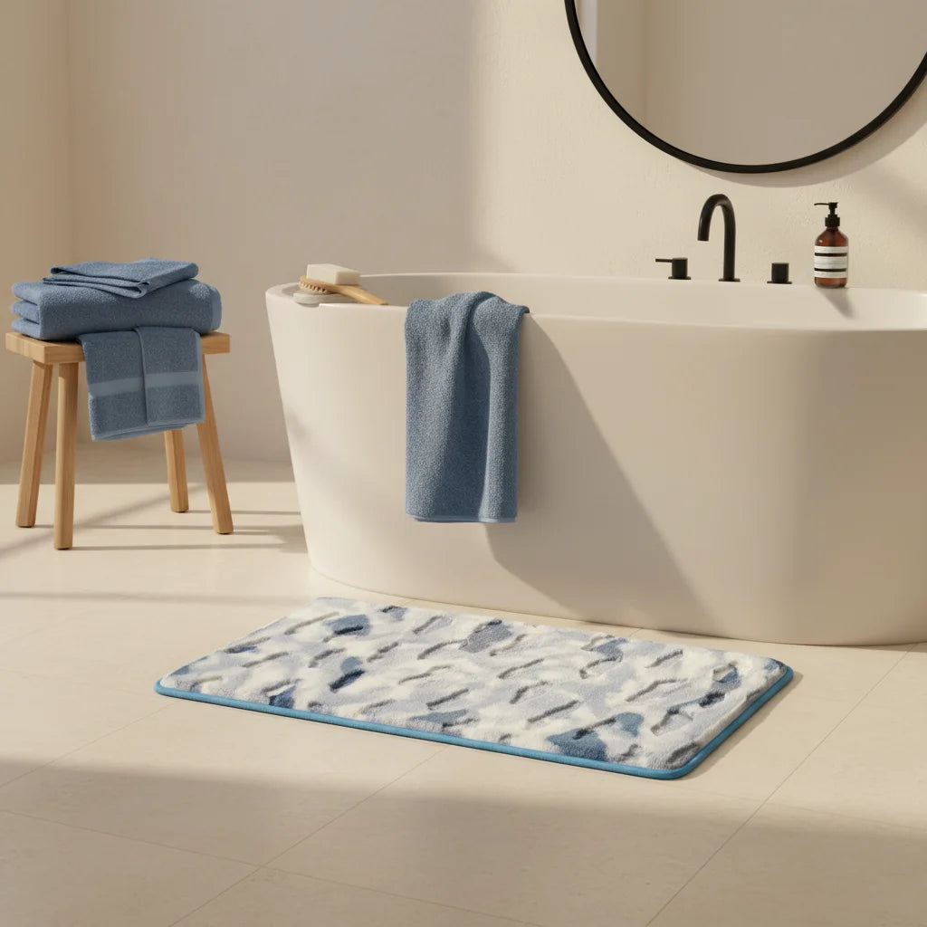 Tapis de Bain Shaggy Aquarelle Bleue