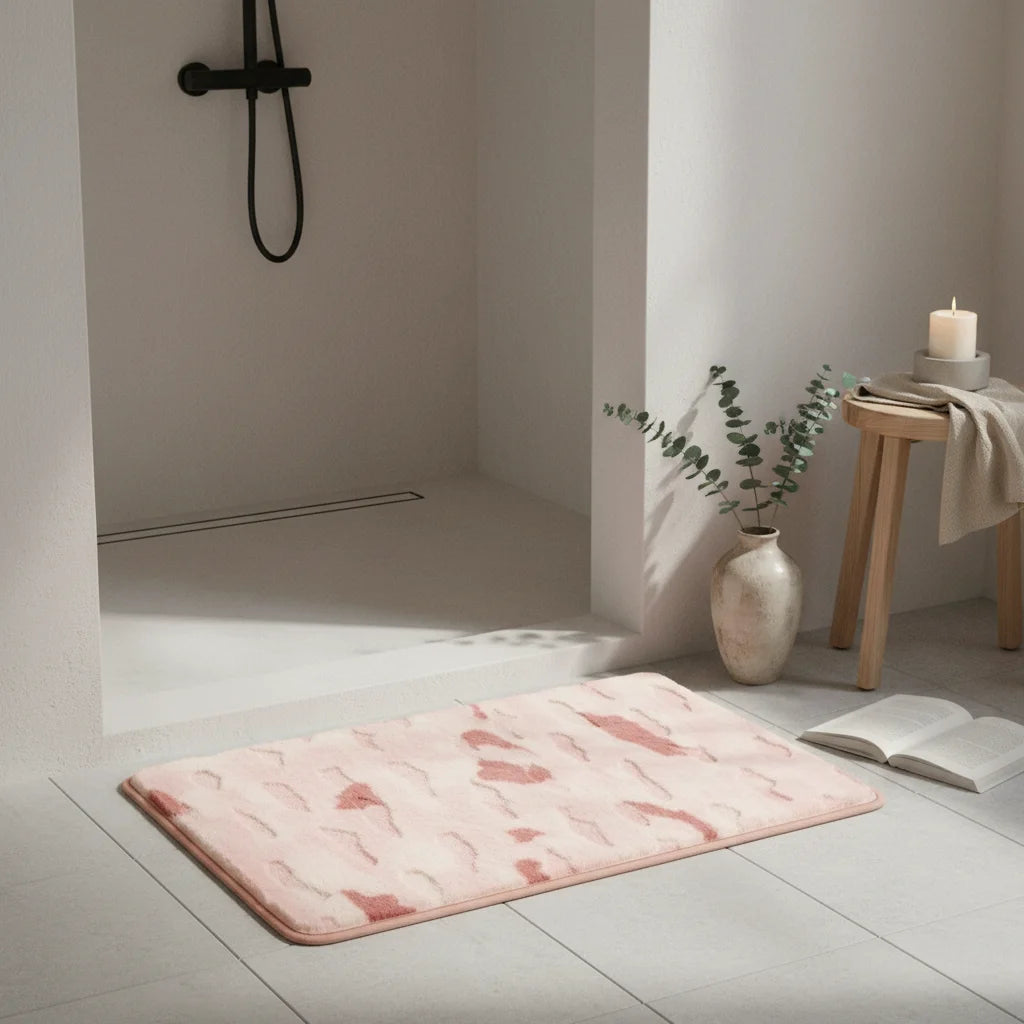 Tapis de Bain Shaggy Aquarelle Rose