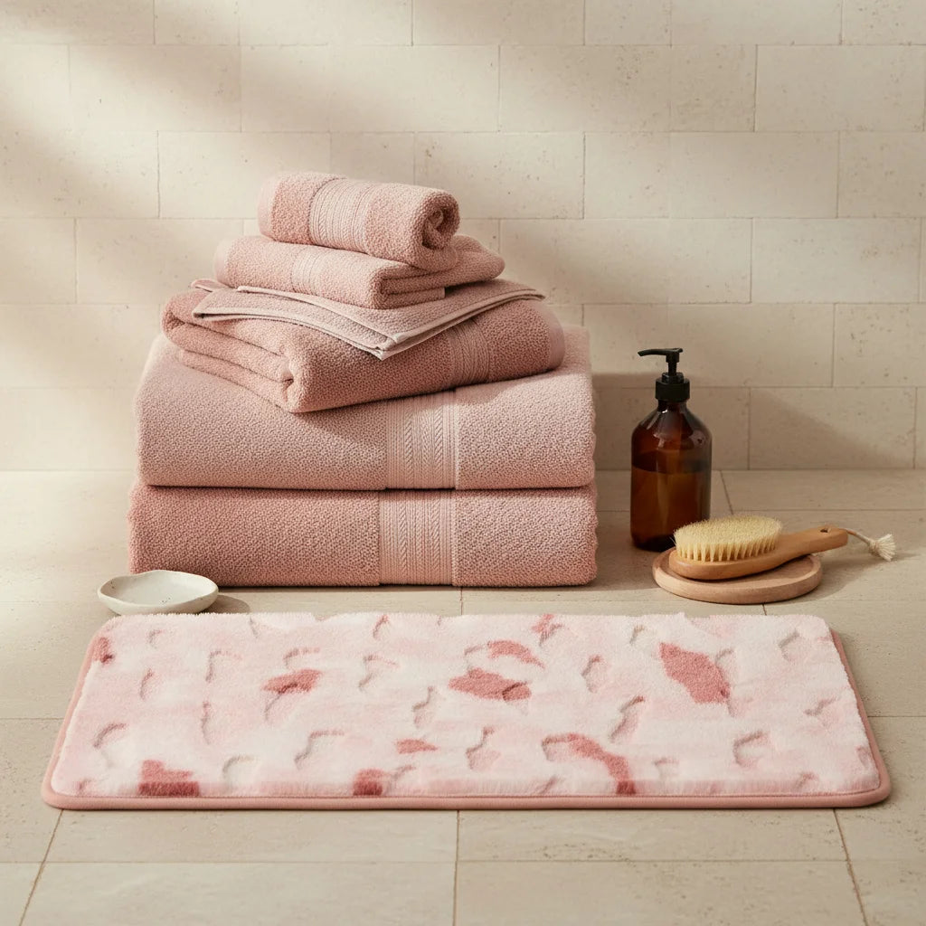 Tapis de Bain Shaggy Aquarelle Rose