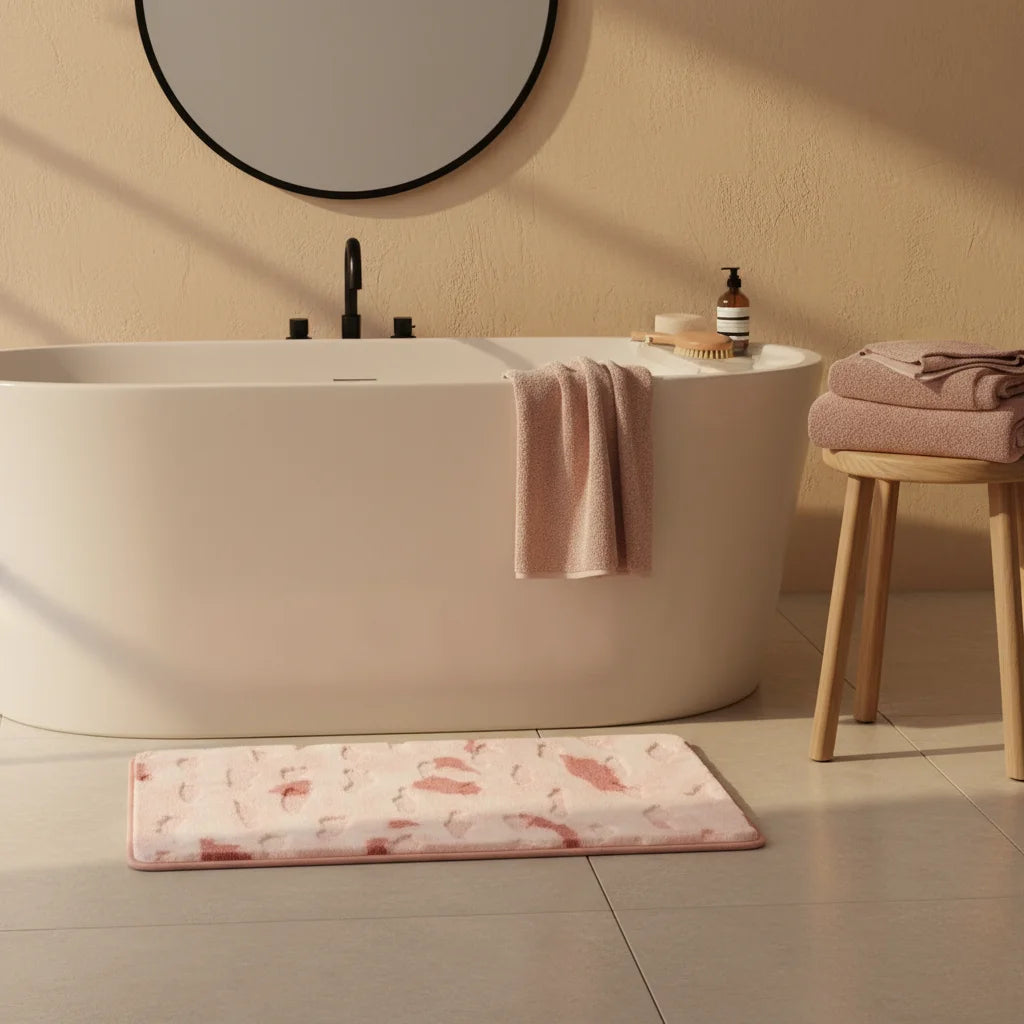 Tapis de Bain Shaggy Aquarelle Rose