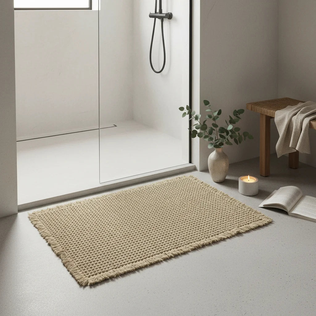 Tapis de Bain Tissé Beige Sable