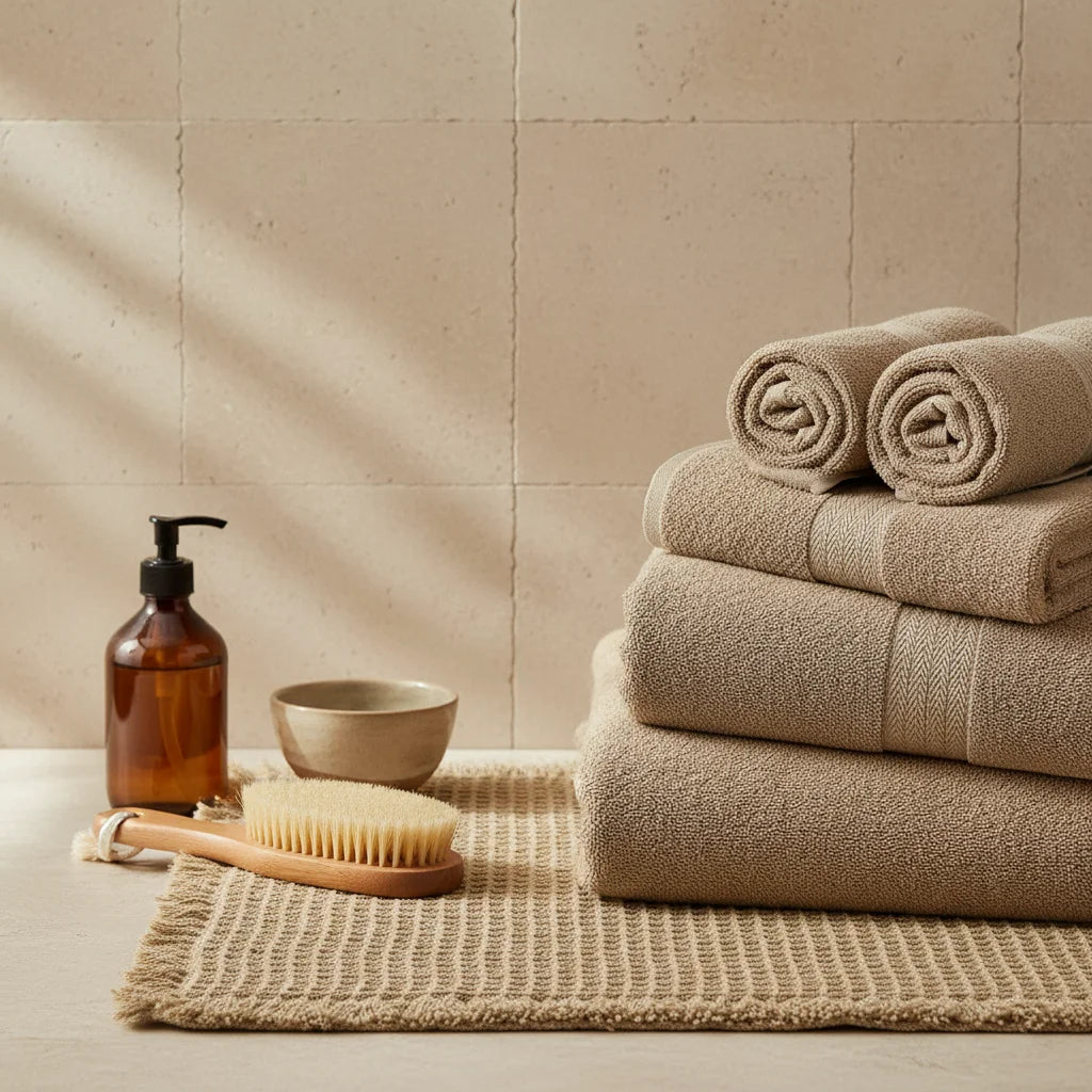 Tapis de Bain Tissé Beige Sable