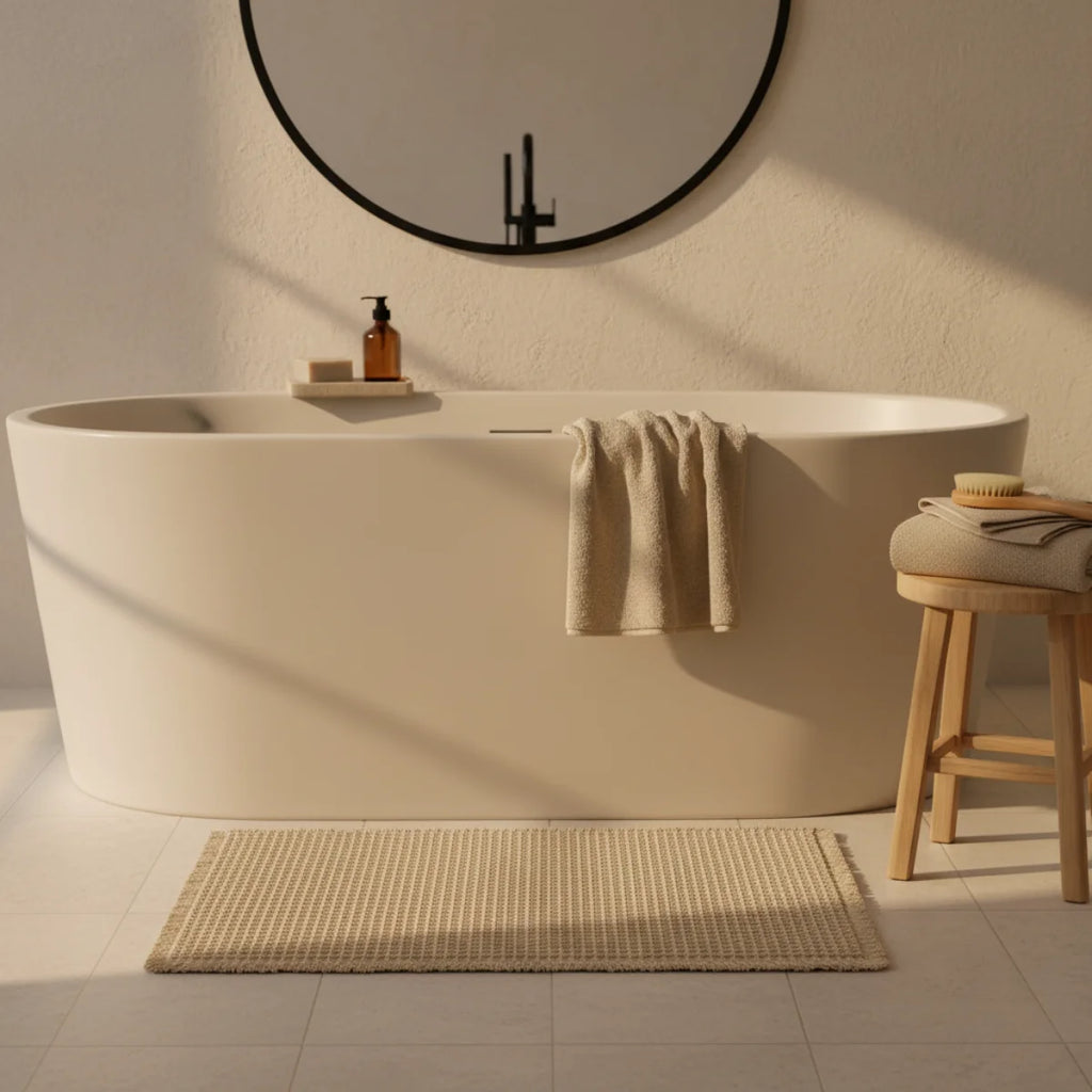 Tapis de Bain Tissé Beige Sable