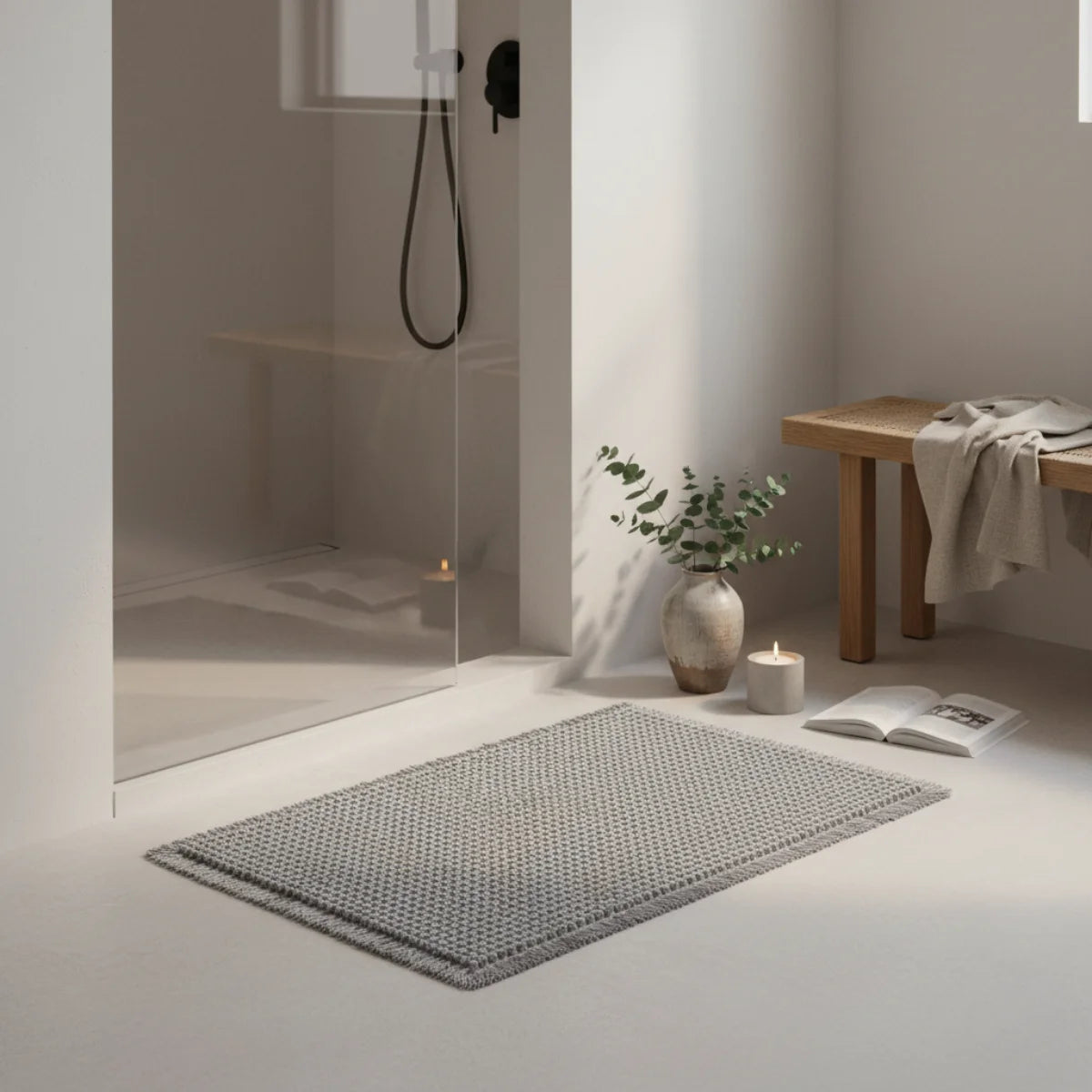 Tapis de Bain Tissé Gris Perle