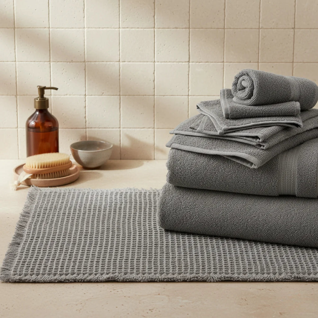Tapis de Bain Tissé Gris Perle