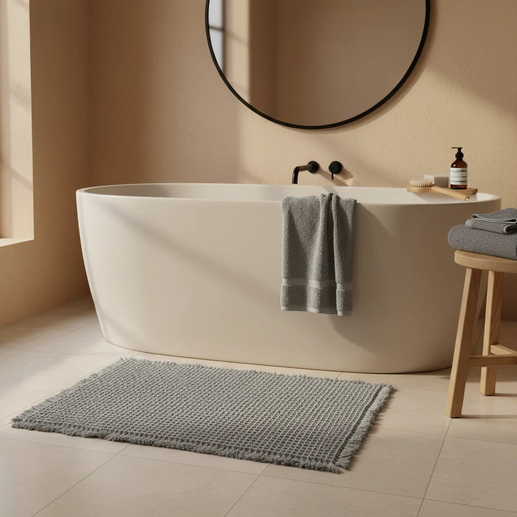 Tapis de Bain Tissé Gris Perle