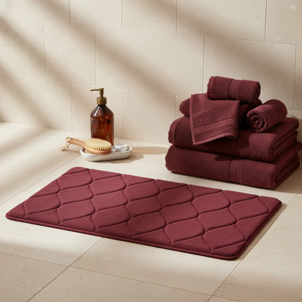 Tapis de Bain Très Epais Rouge bordeaux