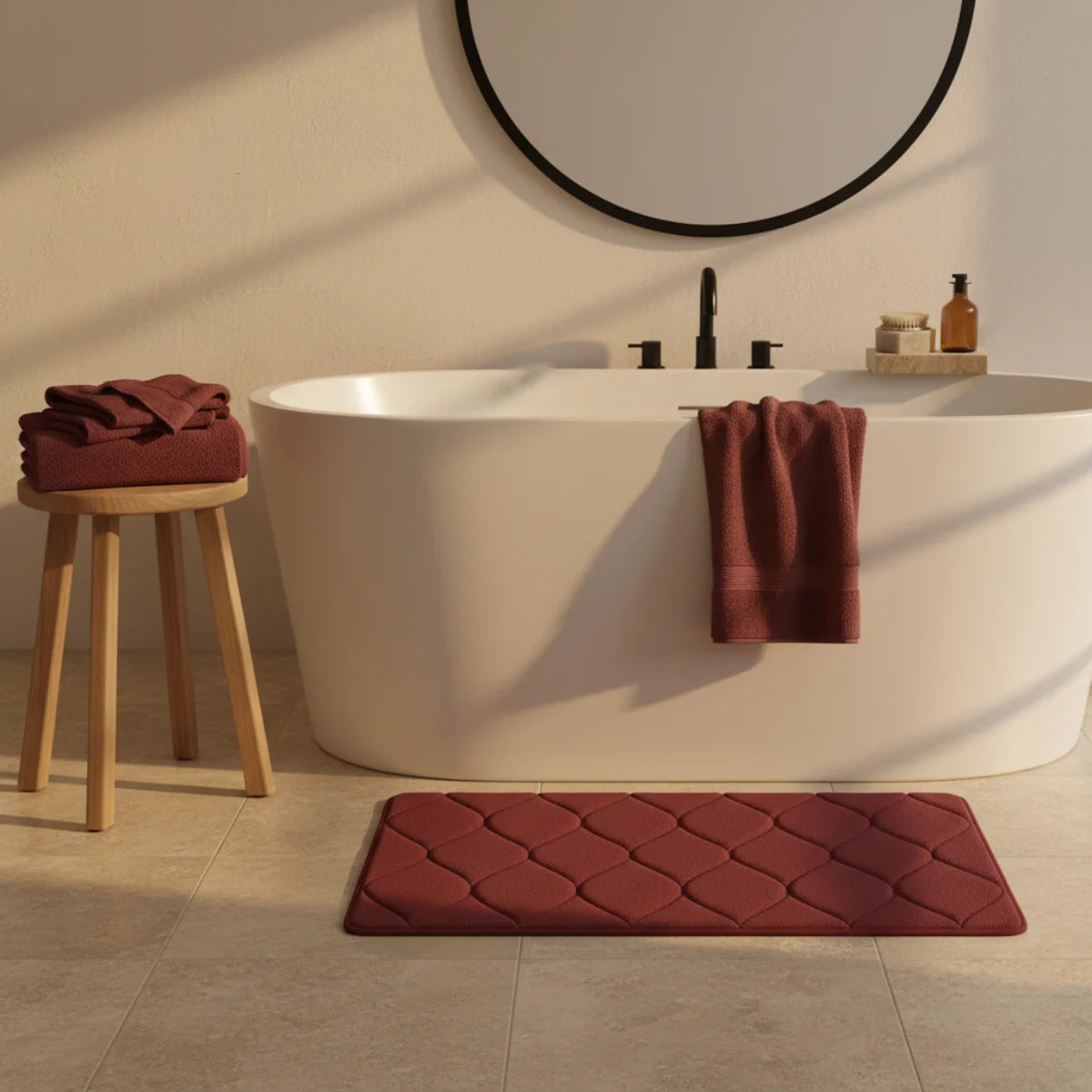 Tapis de Bain Très Epais Rouge bordeaux