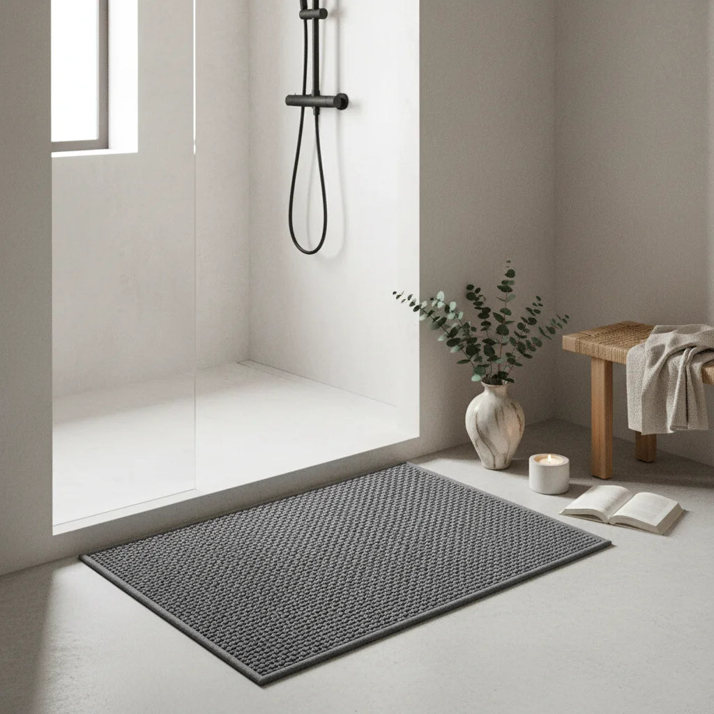 Tapis de Bain Tressé Gris Anthracite