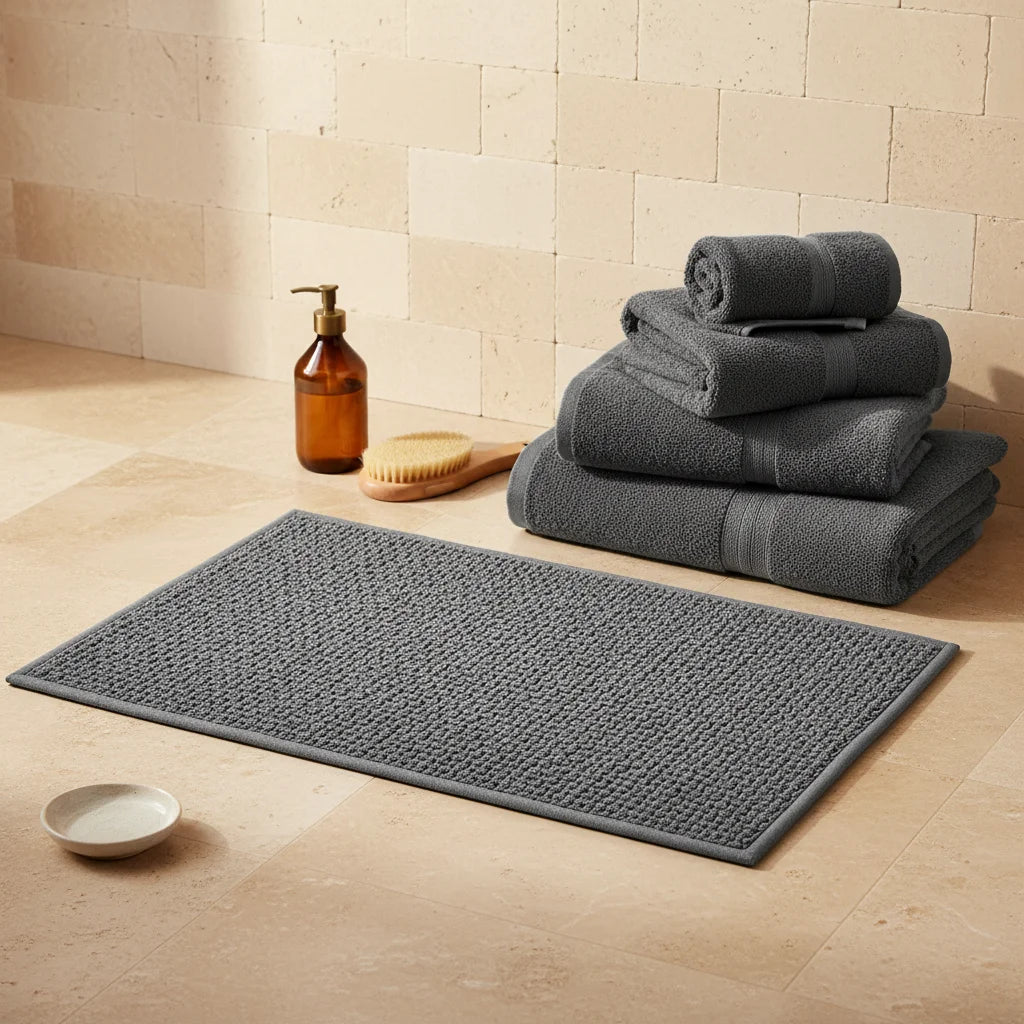 Tapis de Bain Tressé Gris Anthracite