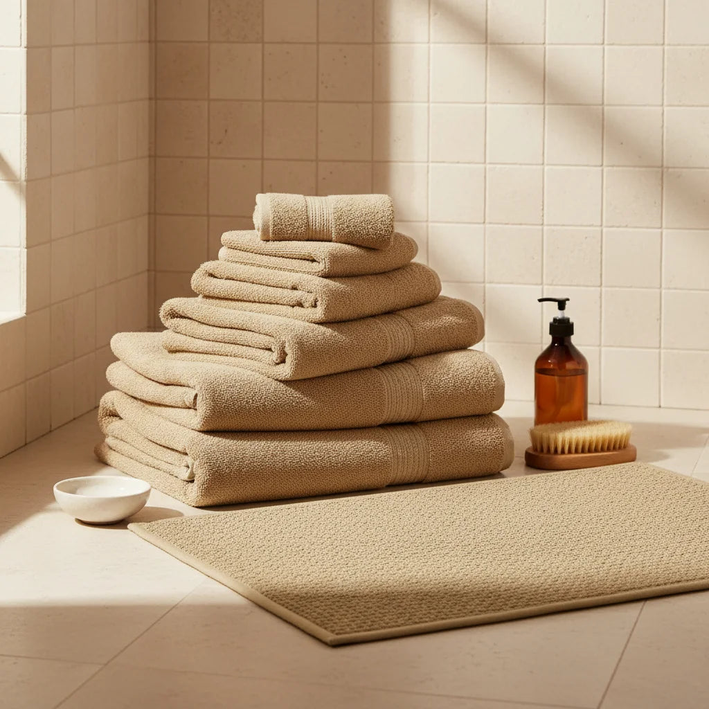 Tapis de Bain Tressé Beige Lin