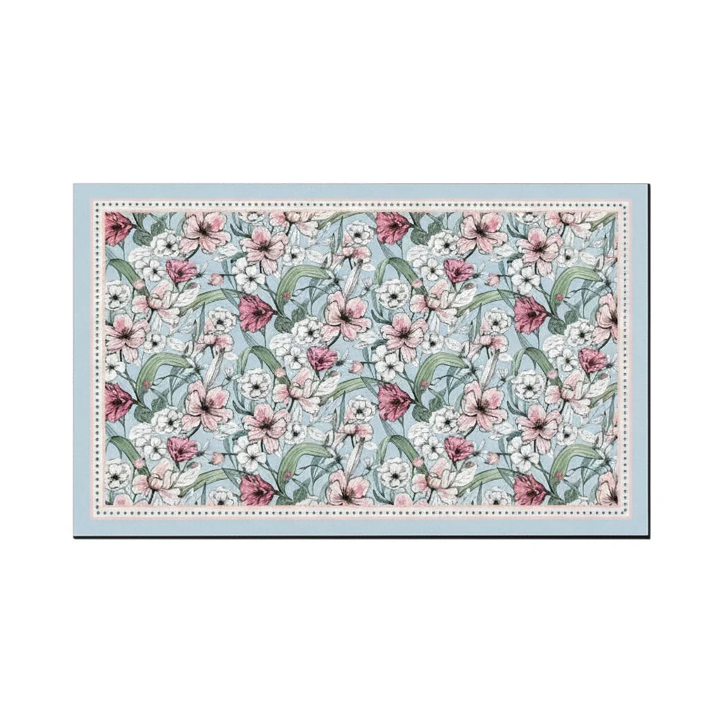 Tapis de Bain Ultra Absorbant en Diatomite Bleu Fleuri