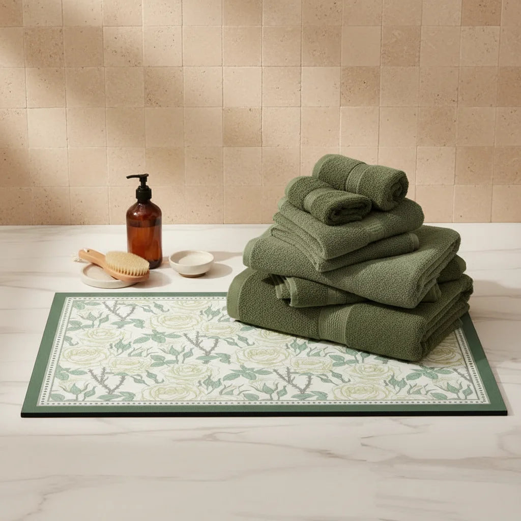 Tapis de Bain Ultra Absorbant en Diatomite Vert Rosier