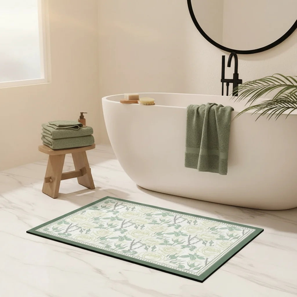 Tapis de Bain Ultra Absorbant en Diatomite Vert Rosier