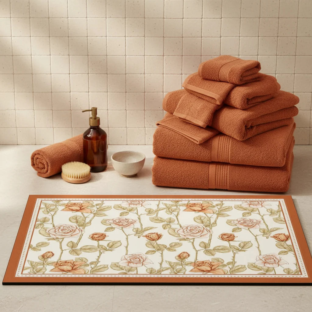 Tapis de Bain Ultra Absorbant en Diatomite Jardin Pêche