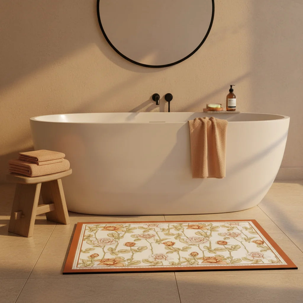 Tapis de Bain Ultra Absorbant en Diatomite Jardin Pêche