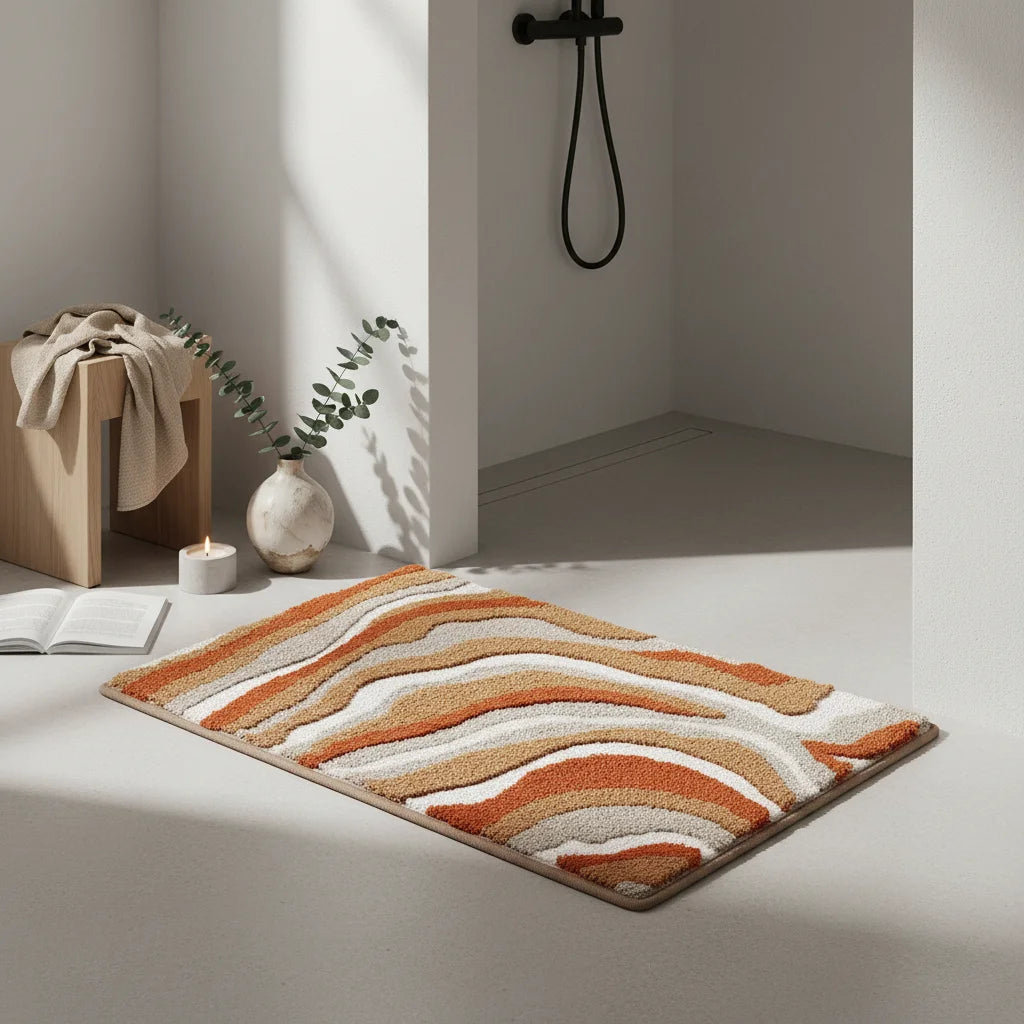 Tapis de Bain Vague Ondes Orangées