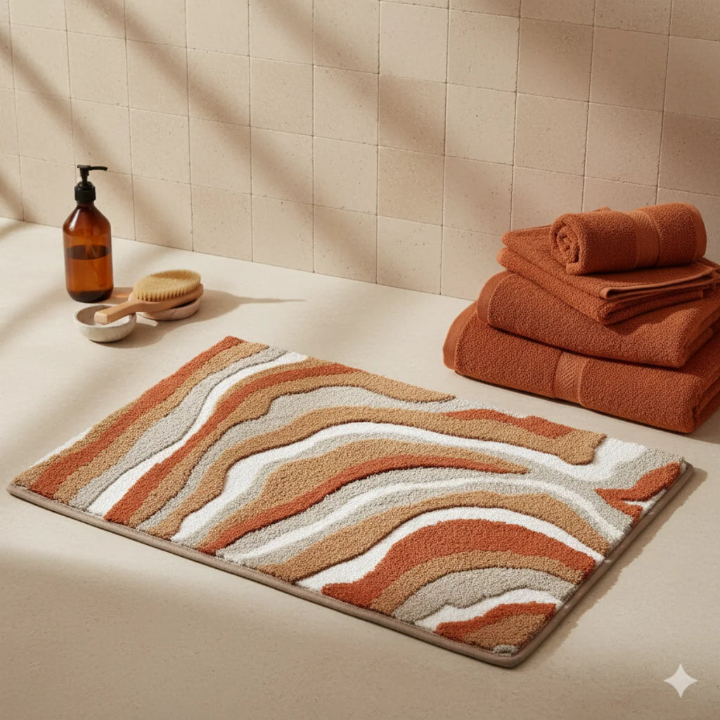 Tapis de Bain Vague Ondes Orangées