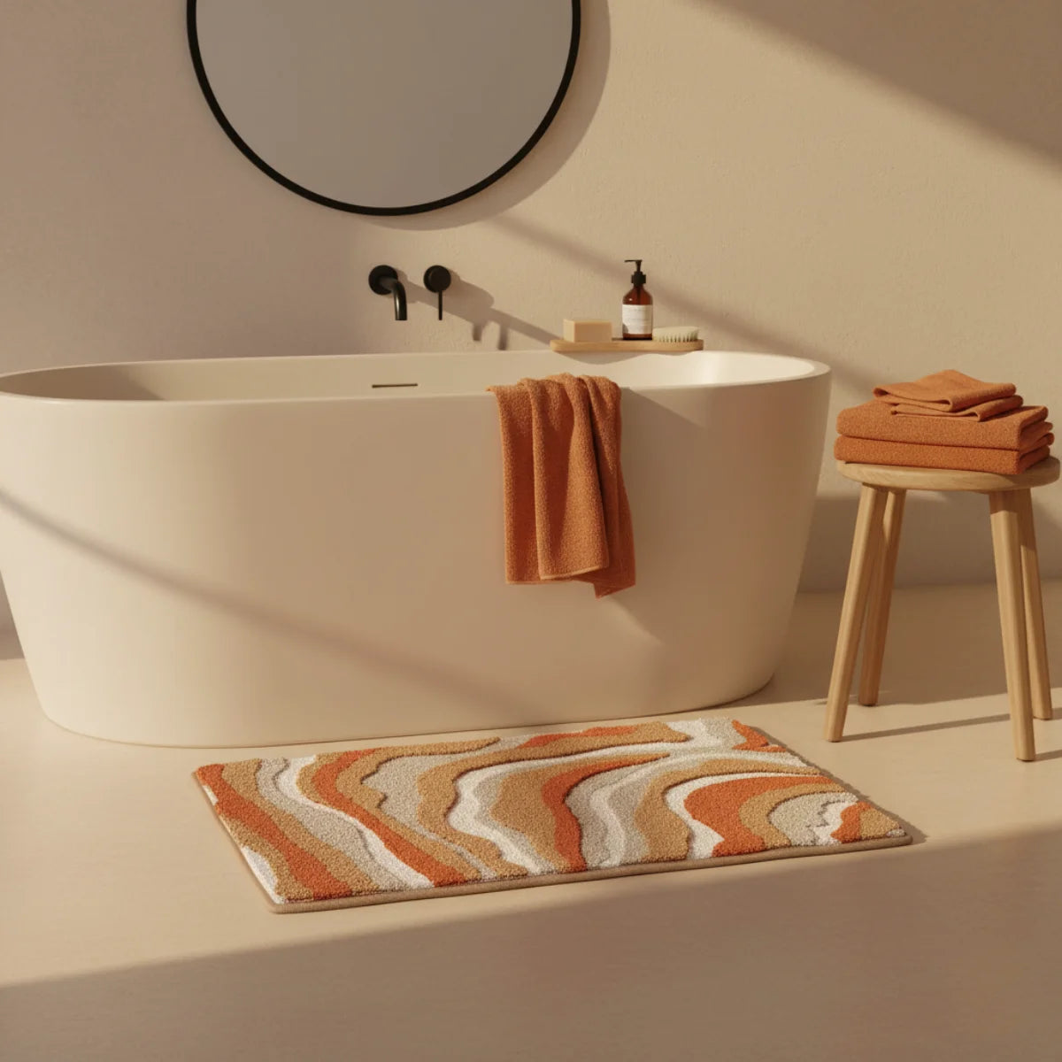 Tapis de Bain Vague Ondes Orangées