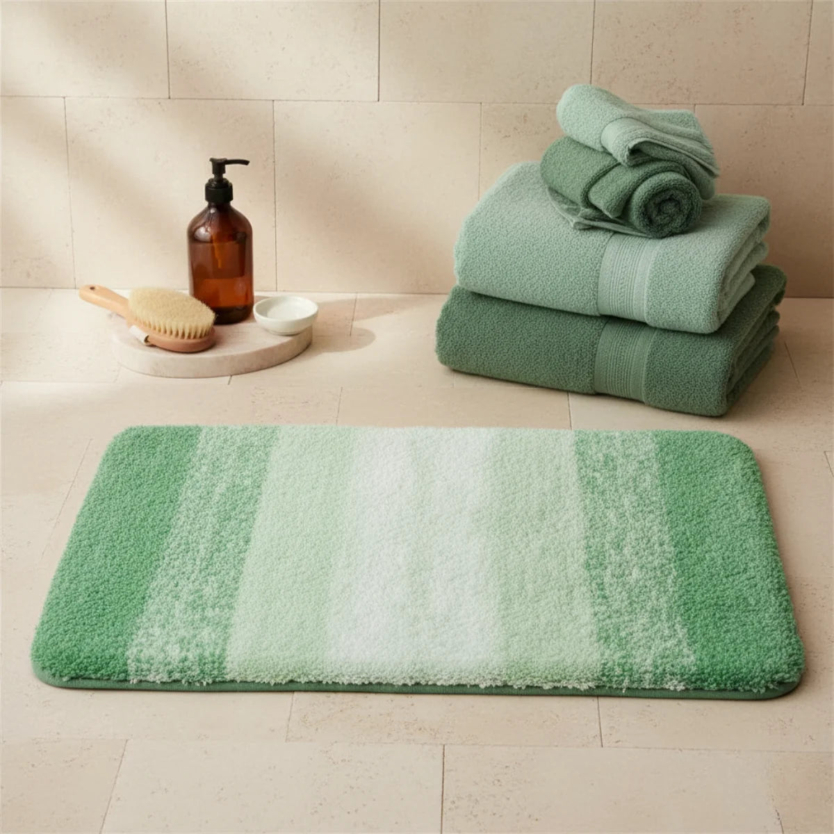 Tapis de Bain Vert et Blanc