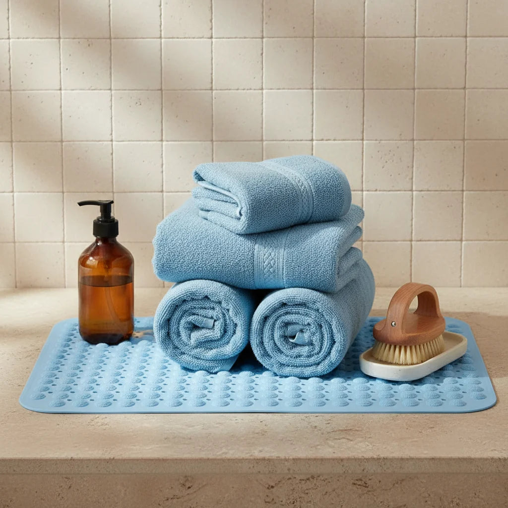 Tapis de Douche Antidérapant Bleu Azur