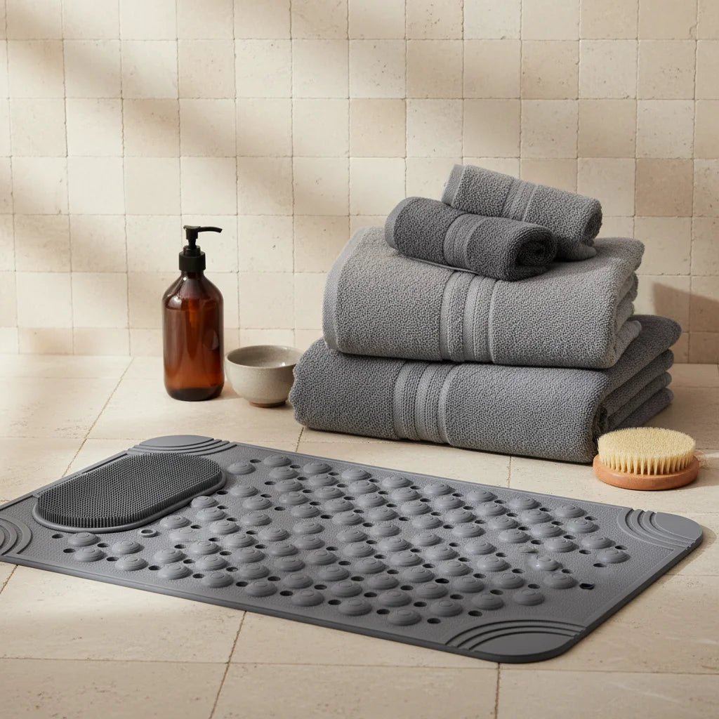 Tapis de Douche Antidérapant Rectangulaire Gris Anthracite