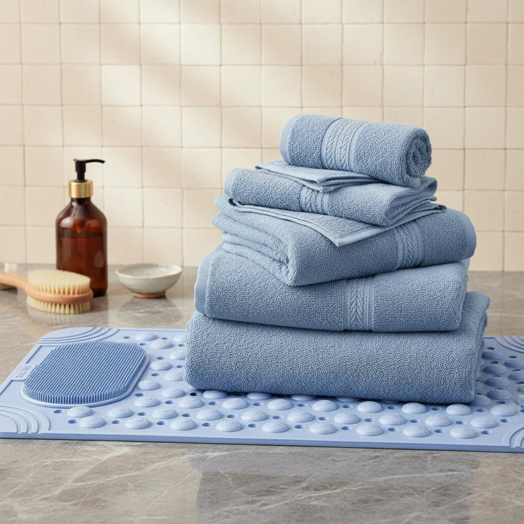 Tapis de Douche Antidérapant Rectangulaire Bleu Azur