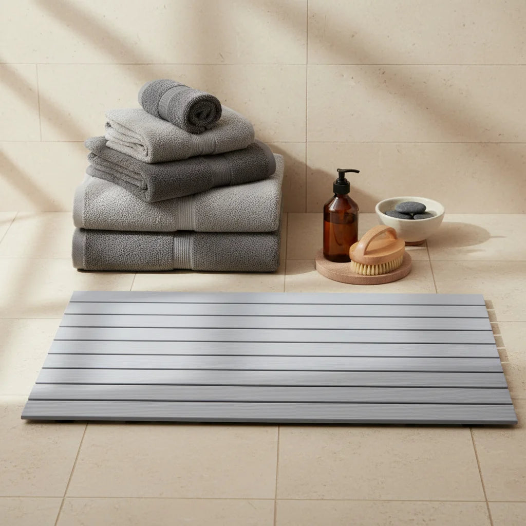Tapis de Douche Imitation Bois Gris Perle