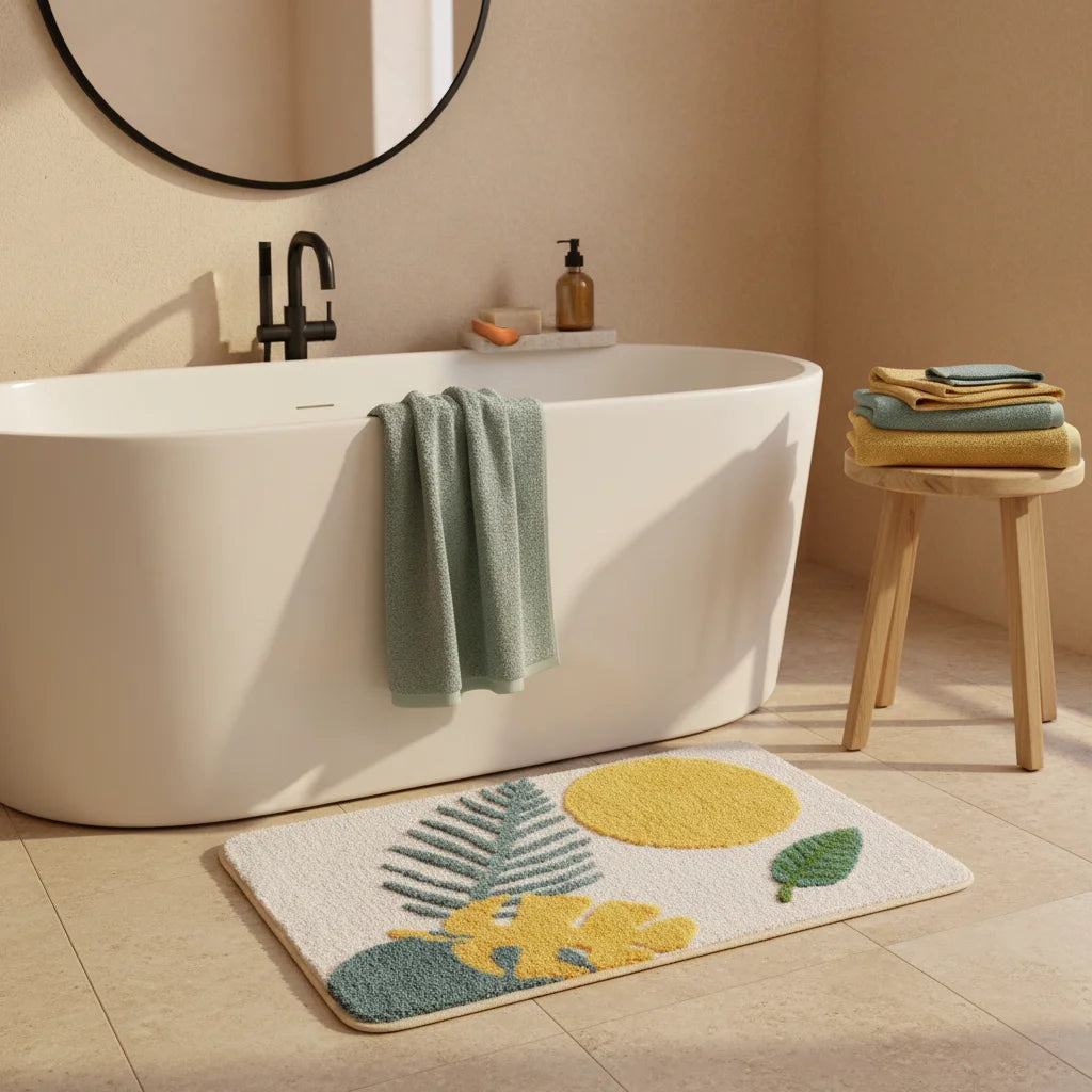 Tapis de Salle de Bain à Motif Zen Tropical Lumineux