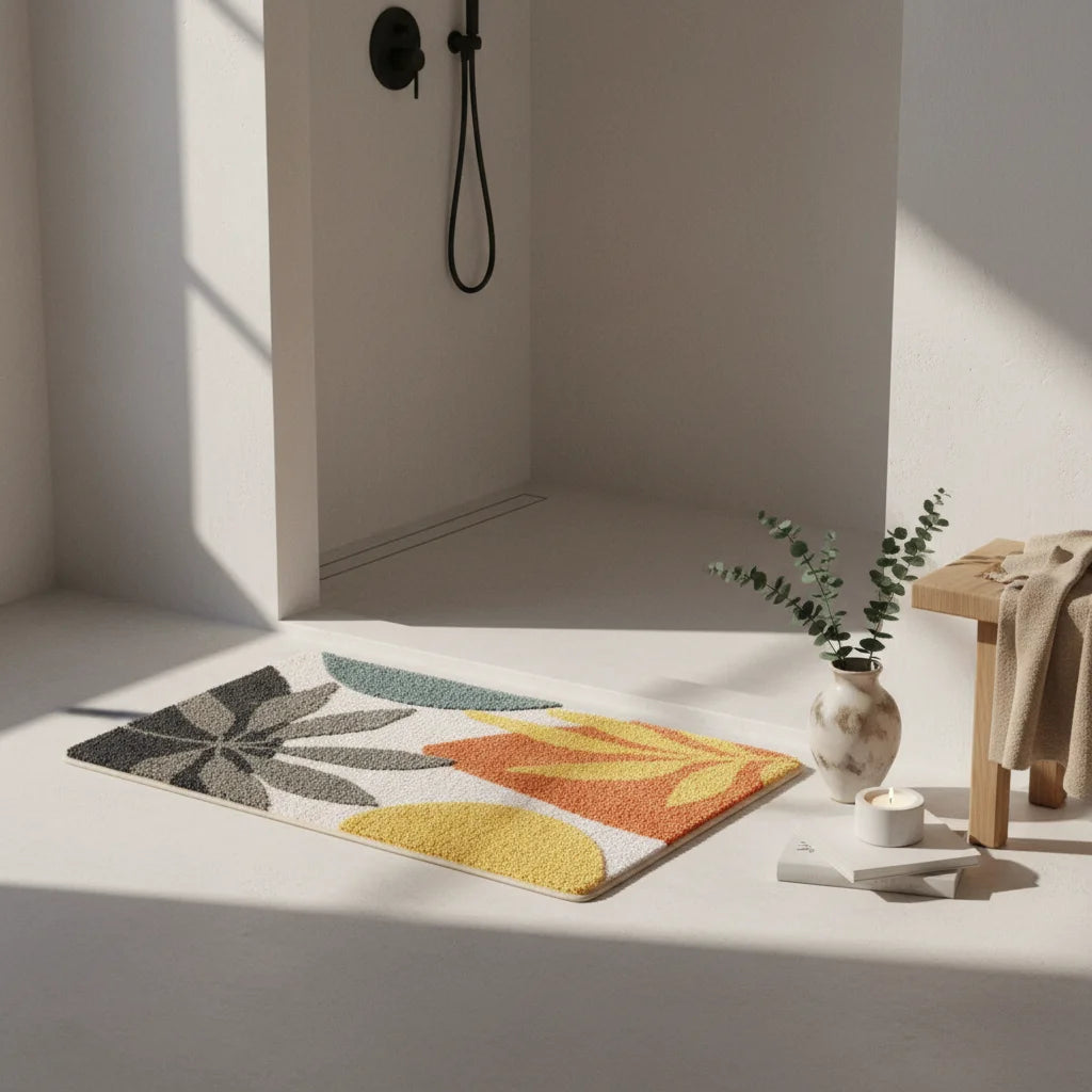 Tapis de Salle de Bain à Motif Zen Feuilles d'Été