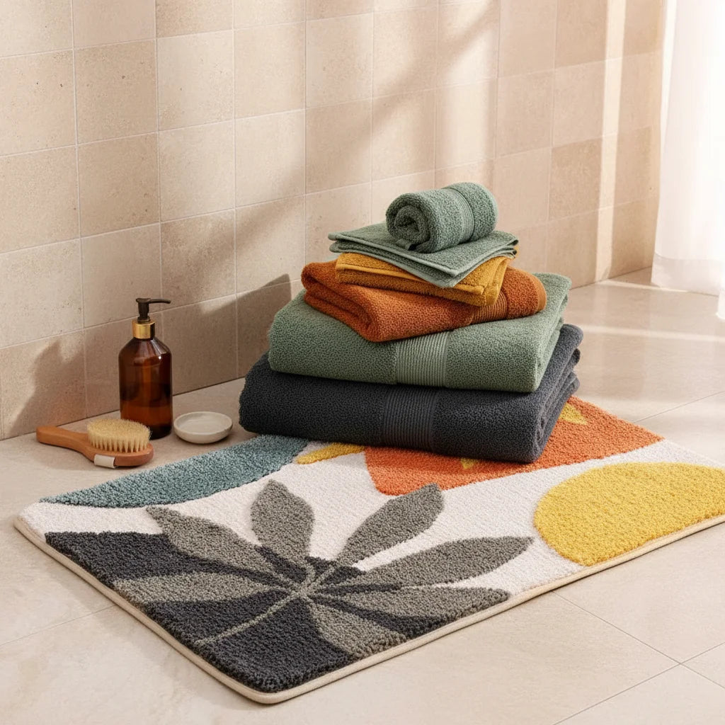 Tapis de Salle de Bain à Motif Zen Feuilles d'Été