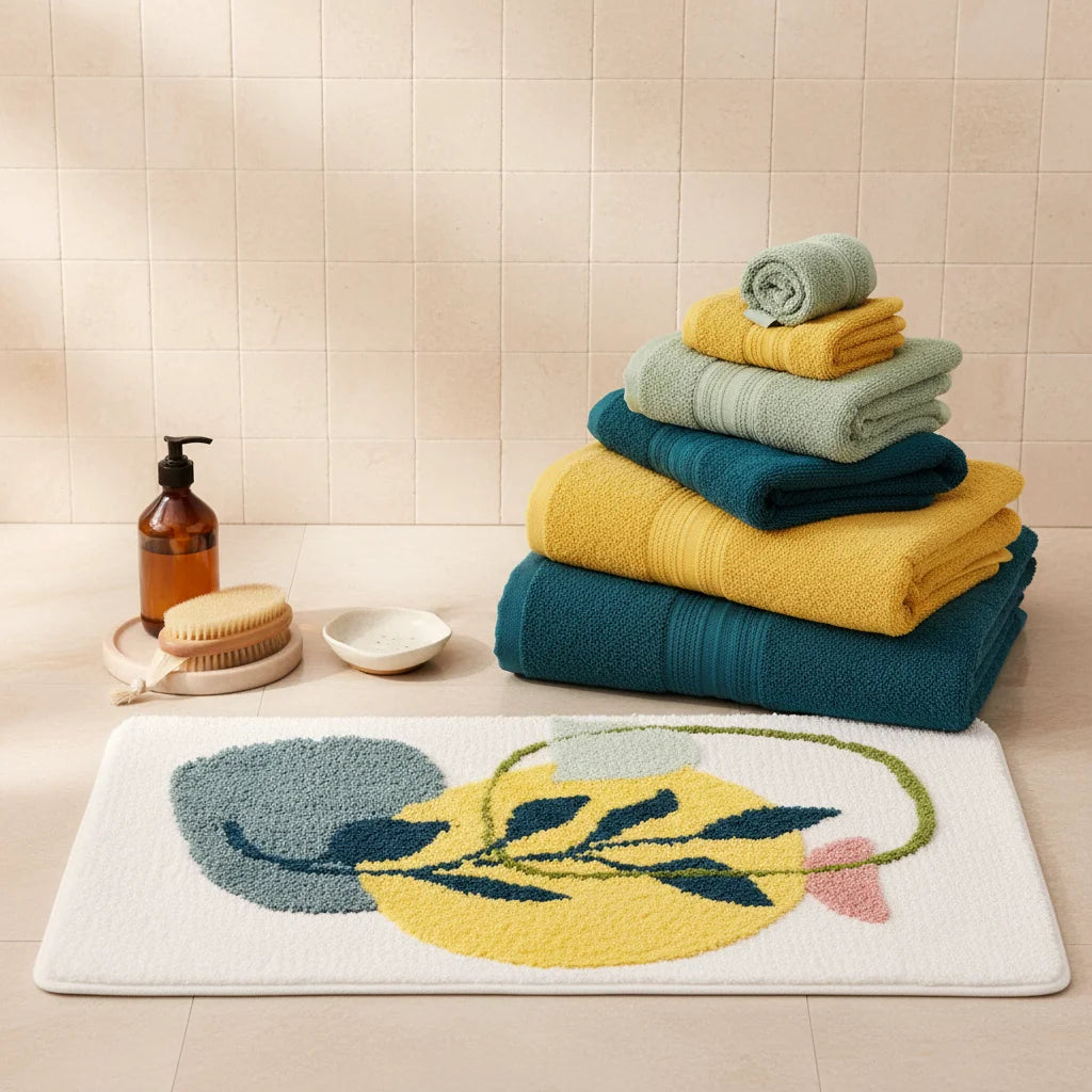 Tapis de Salle de Bain à Motif Zen Jardin Pastel