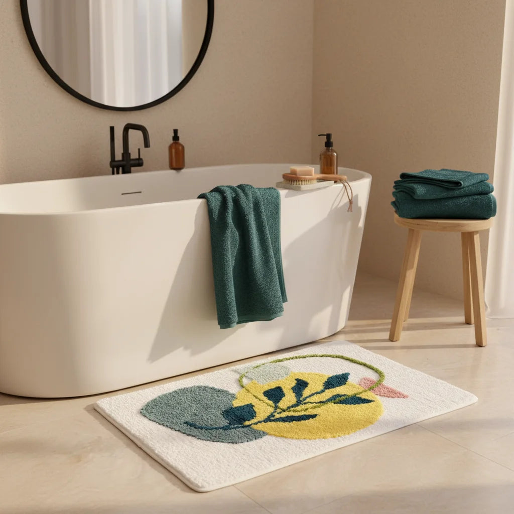 Tapis de Salle de Bain à Motif Zen Jardin Pastel