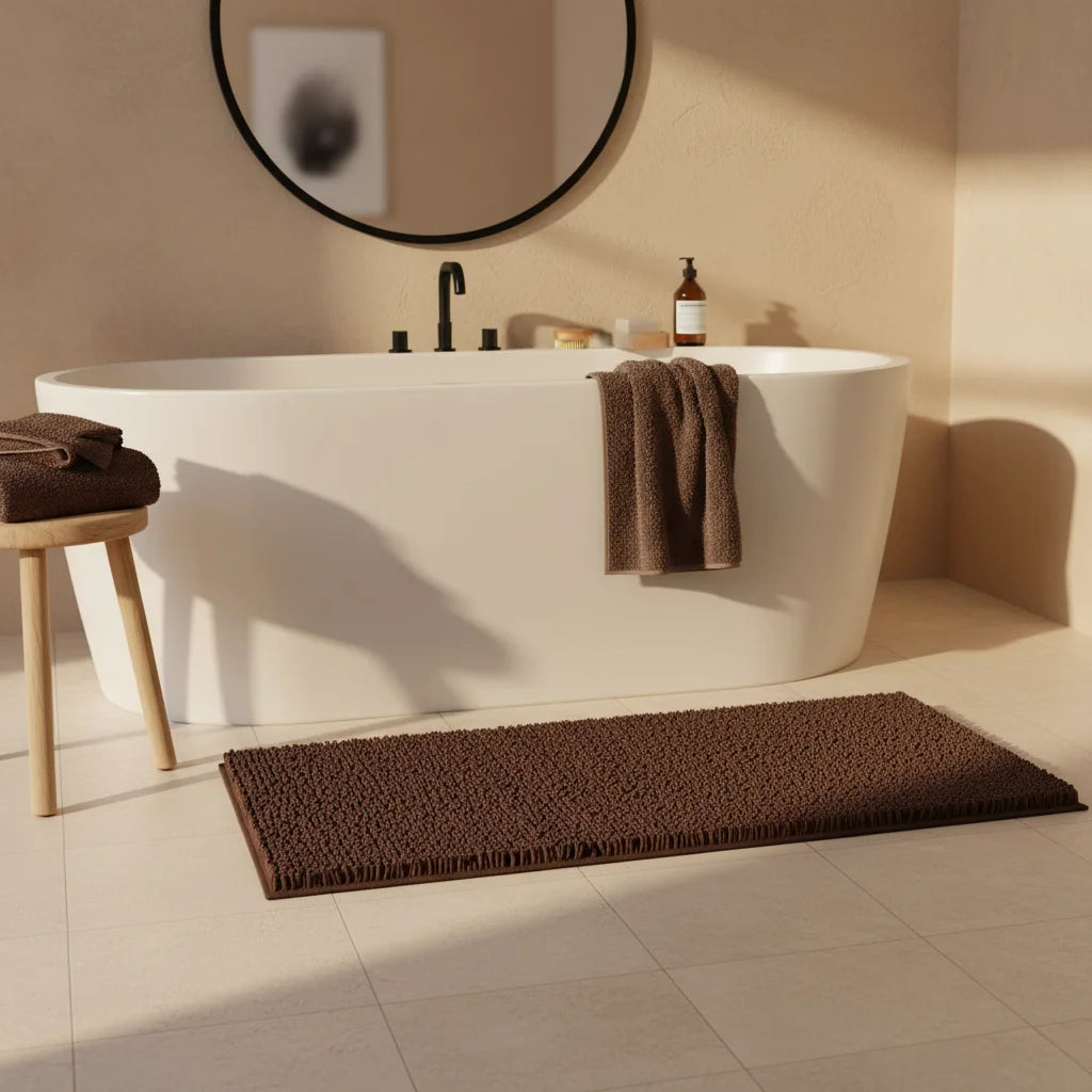 Tapis de Salle de Bain Antidérapant Grande Taille Marron Café