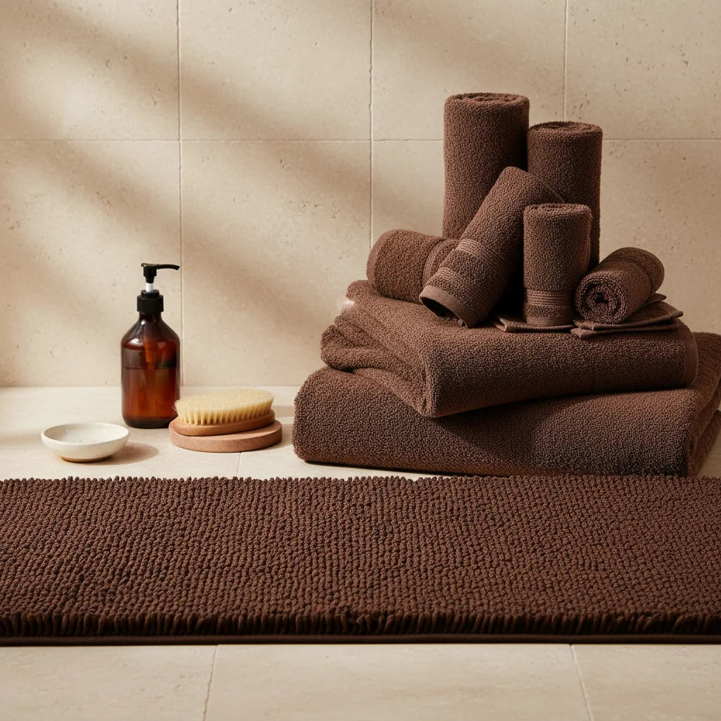 Tapis de Salle de Bain Antidérapant Grande Taille Marron Café