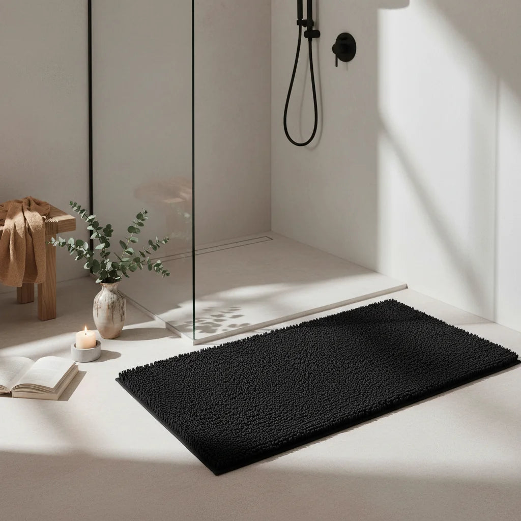 Tapis de Salle de Bain Antidérapant Grande Taille Noir Ébène